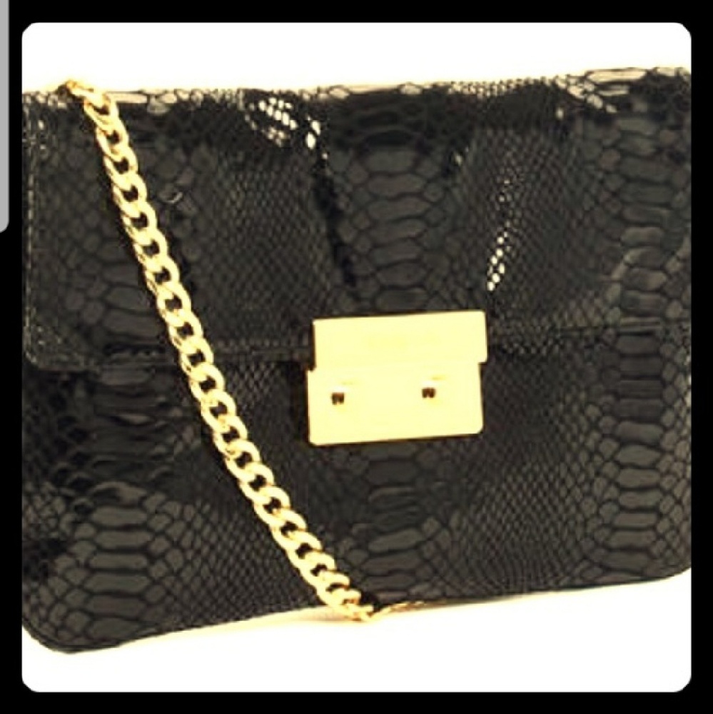 Michael Kors black chain snakeskin hold bag clutch